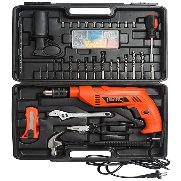 BLACK+DECKER HD555KMPR-B1 13mm 550 Watt Hammer Drill and Hand Tools Kit